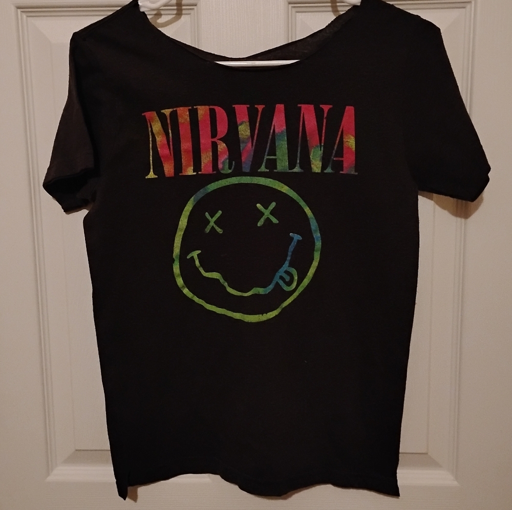Nirvana T-shirt Band Tee Dark Gray Logo Smiley Face